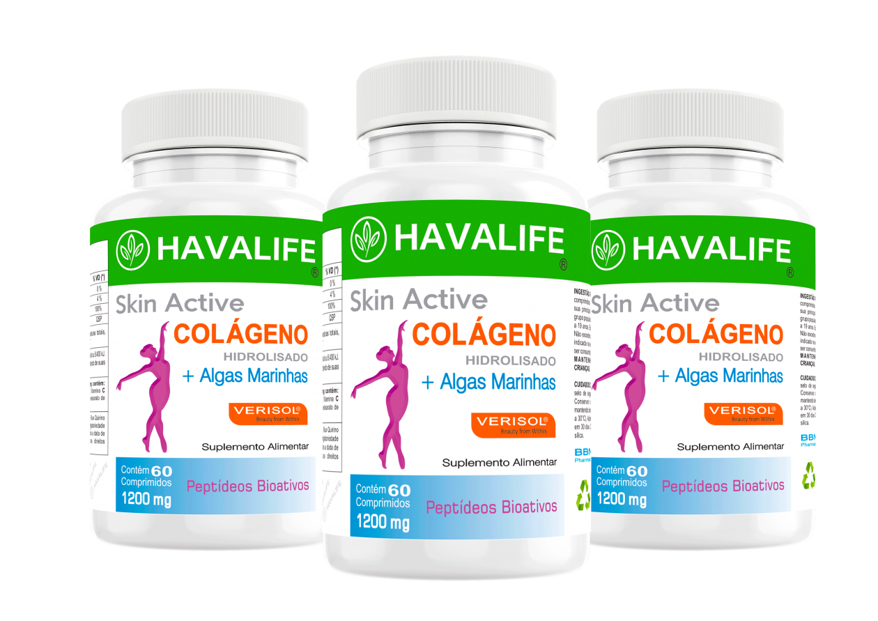 Colágeno Havalife com Algas 1200mg 60 Tabletes Kit com 3 