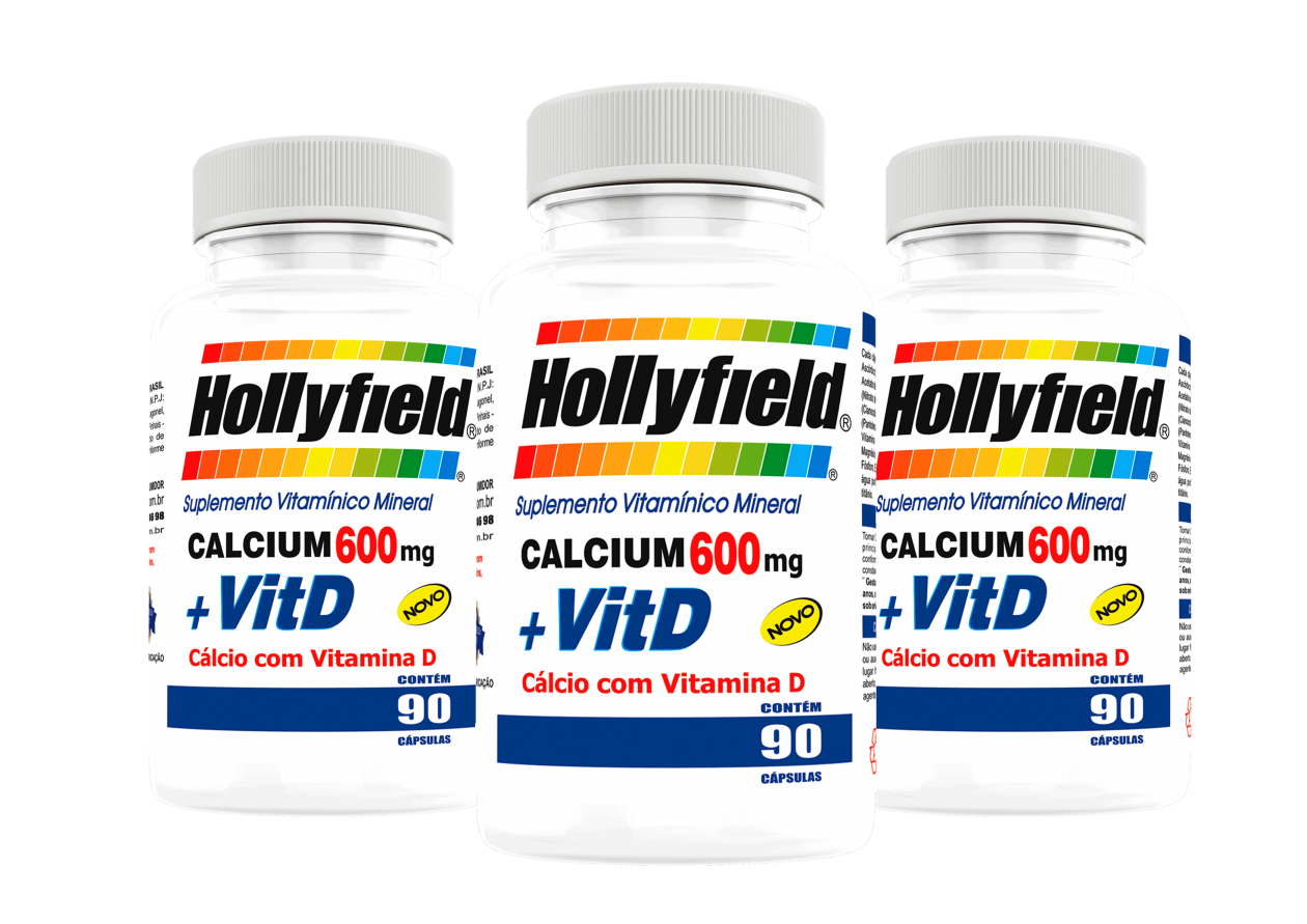 Cálcio Hollyfield 600mg 90 Cápsulas Kit com 3 