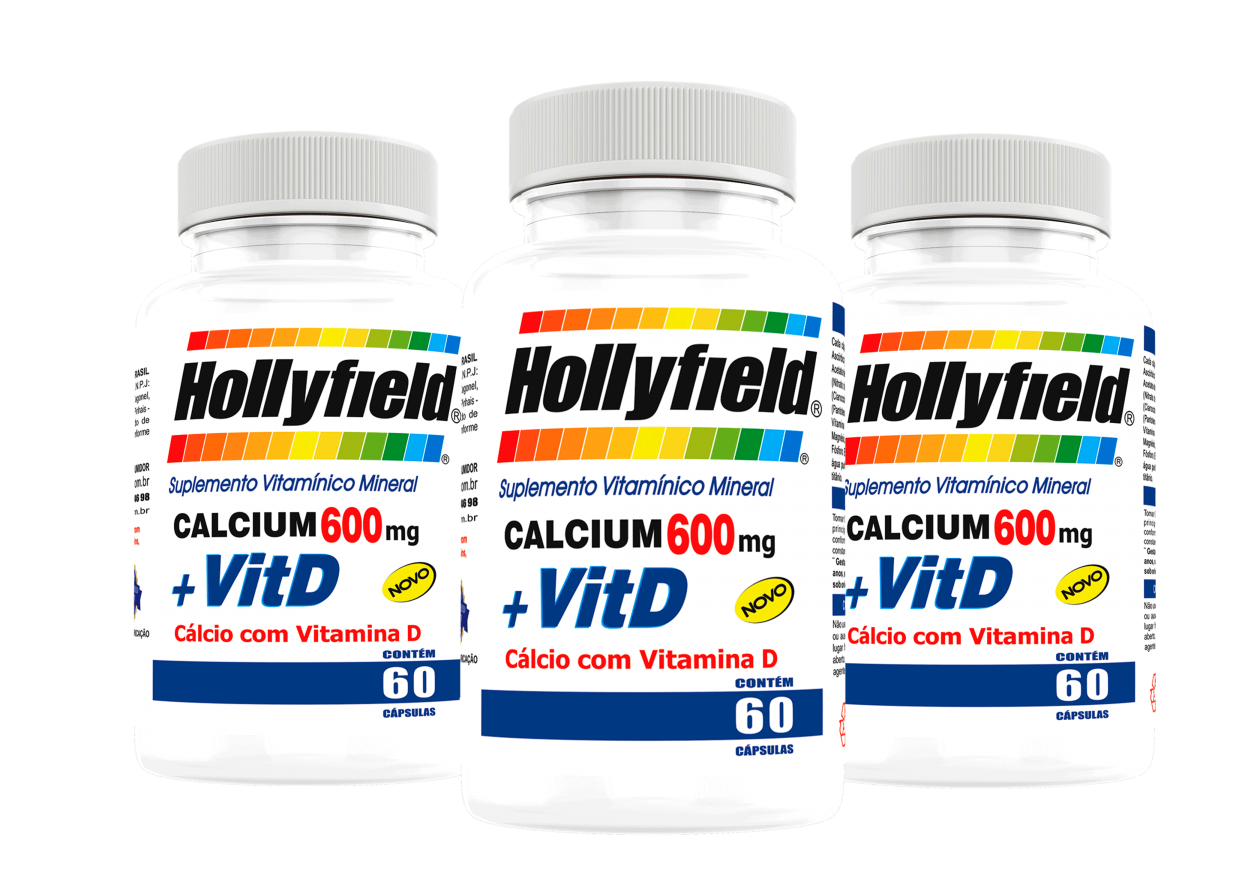 Cálcio Hollyfield 600mg 60 Cápsulas Kit com 3 