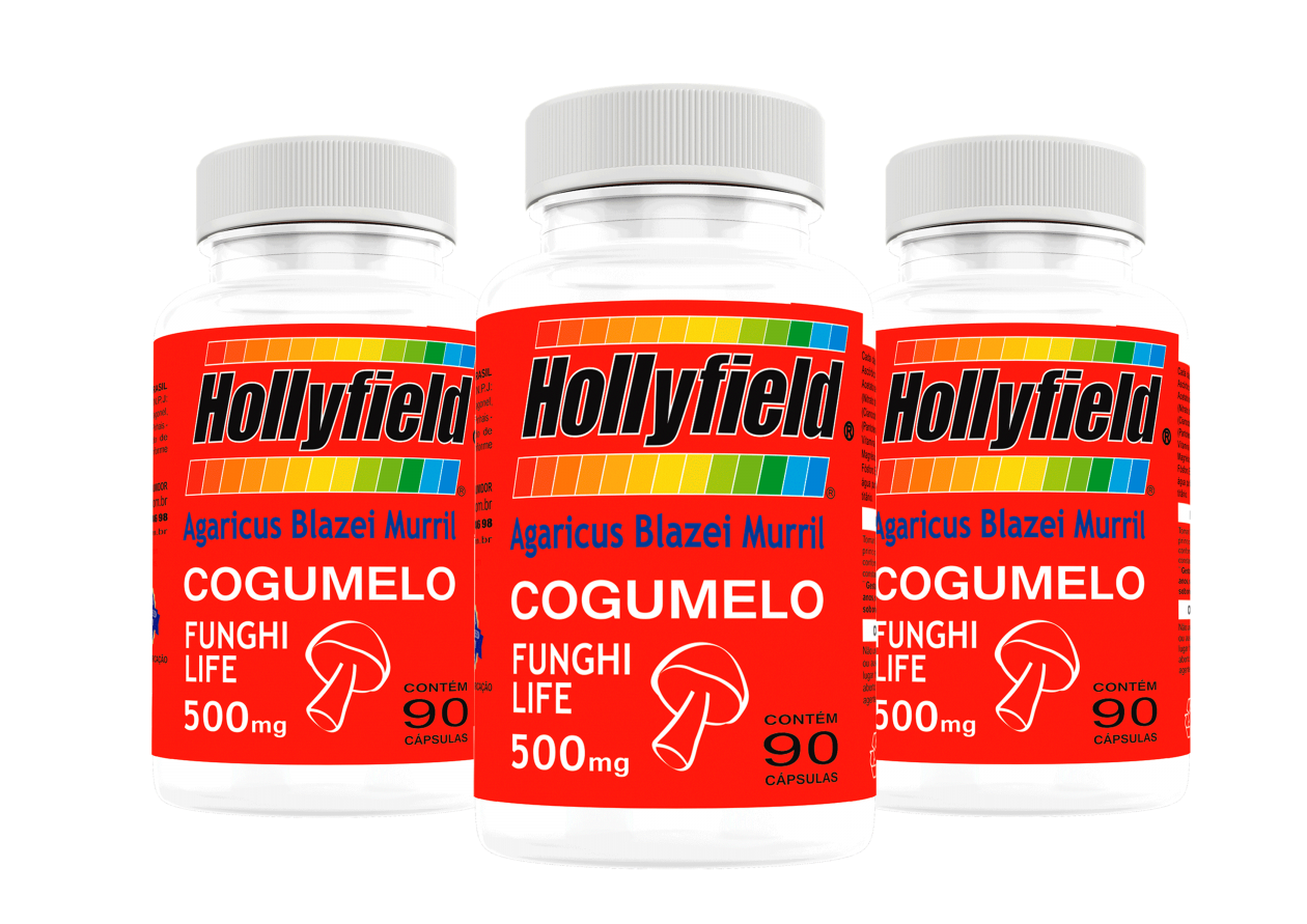 Cogumelo Hollyfield Agaricus 500mg 90 Cápsulas Kit com 3 